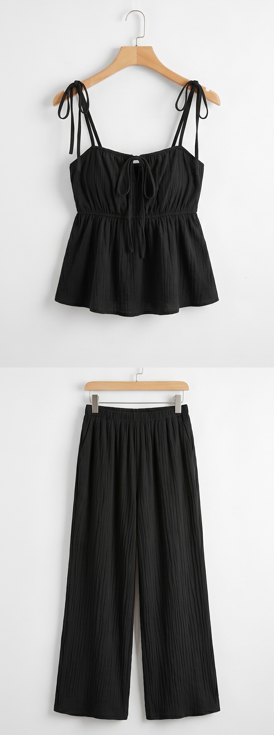 ストラップポケットウエストゴムギャザーフレアワイドリボンドット無地セットアップ2TYPE | 詳細画像20