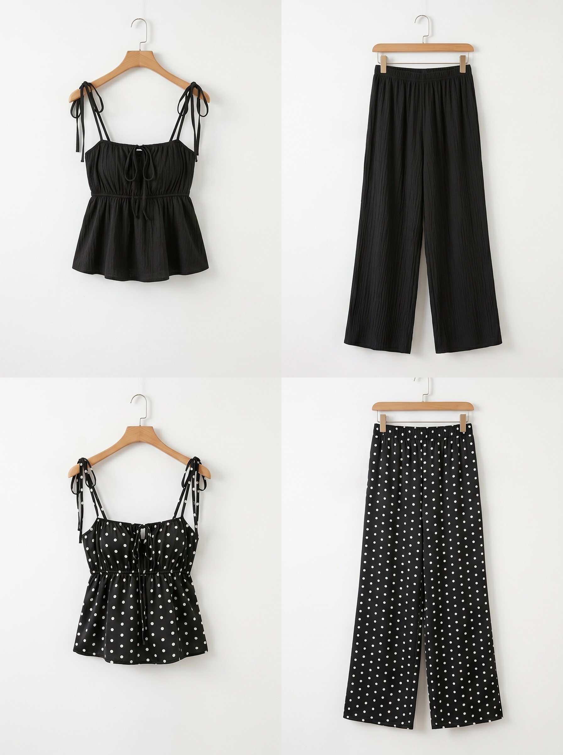 ストラップポケットウエストゴムギャザーフレアワイドリボンドット無地セットアップ2TYPE | 詳細画像21