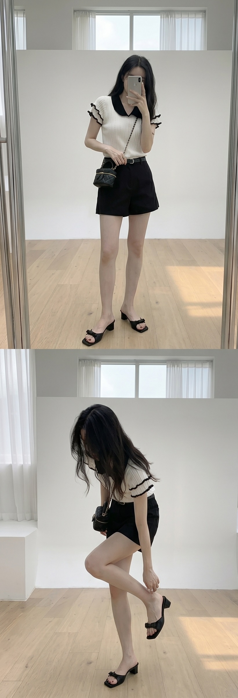 リブカラーフリル半袖配色ニット | 詳細画像2