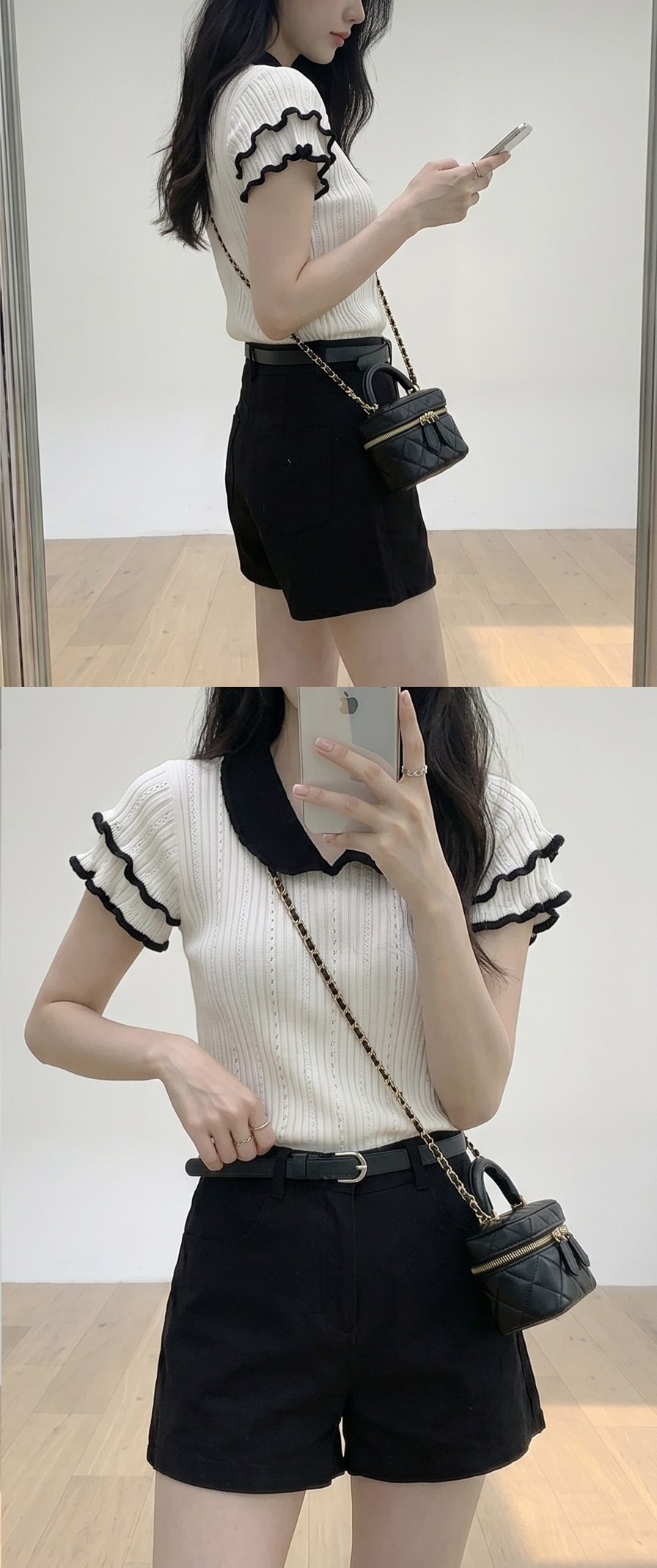 リブカラーフリル半袖配色ニット | 詳細画像5