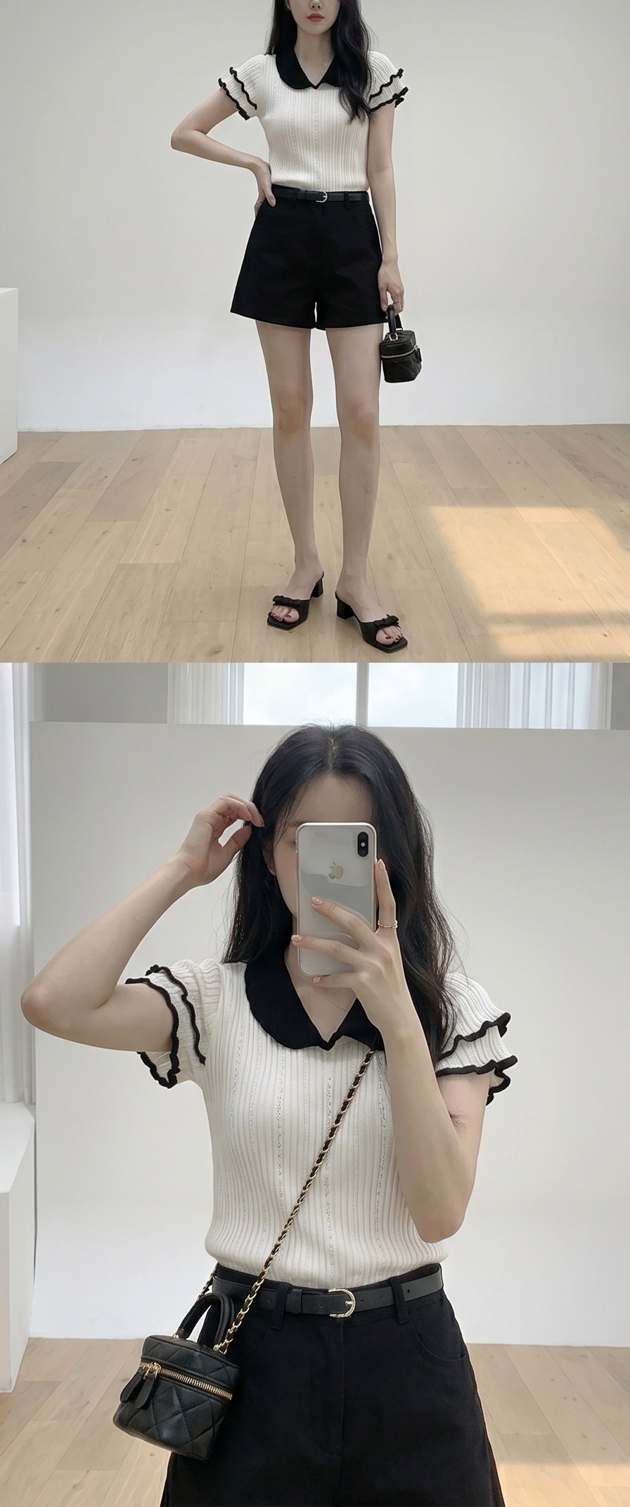 リブカラーフリル半袖配色ニット | 詳細画像6