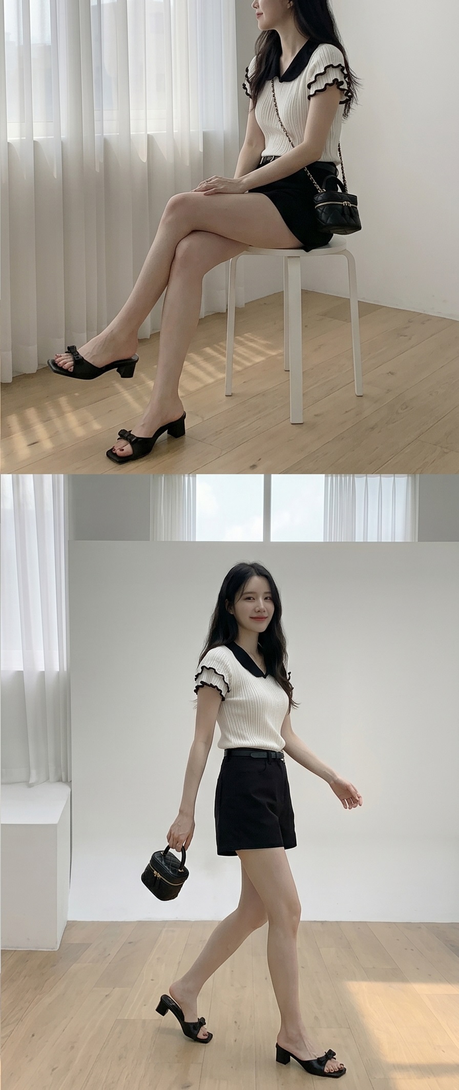 リブカラーフリル半袖配色ニット | 詳細画像7