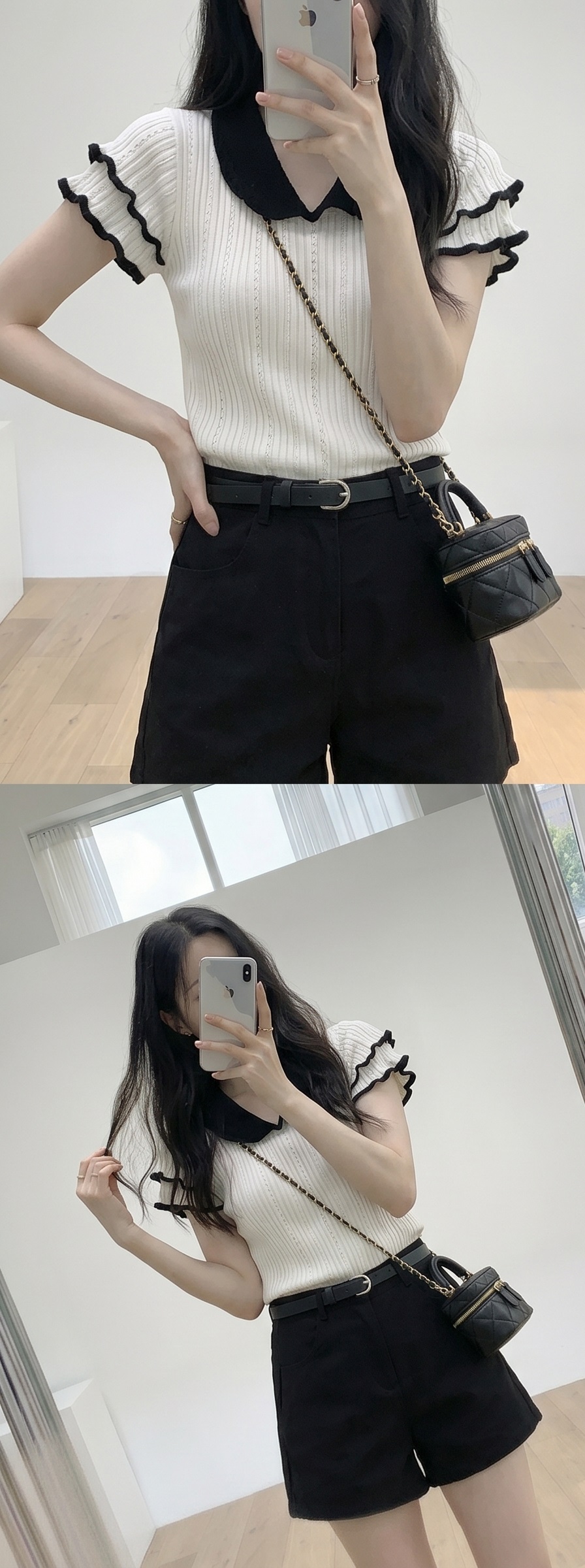 リブカラーフリル半袖配色ニット | 詳細画像8