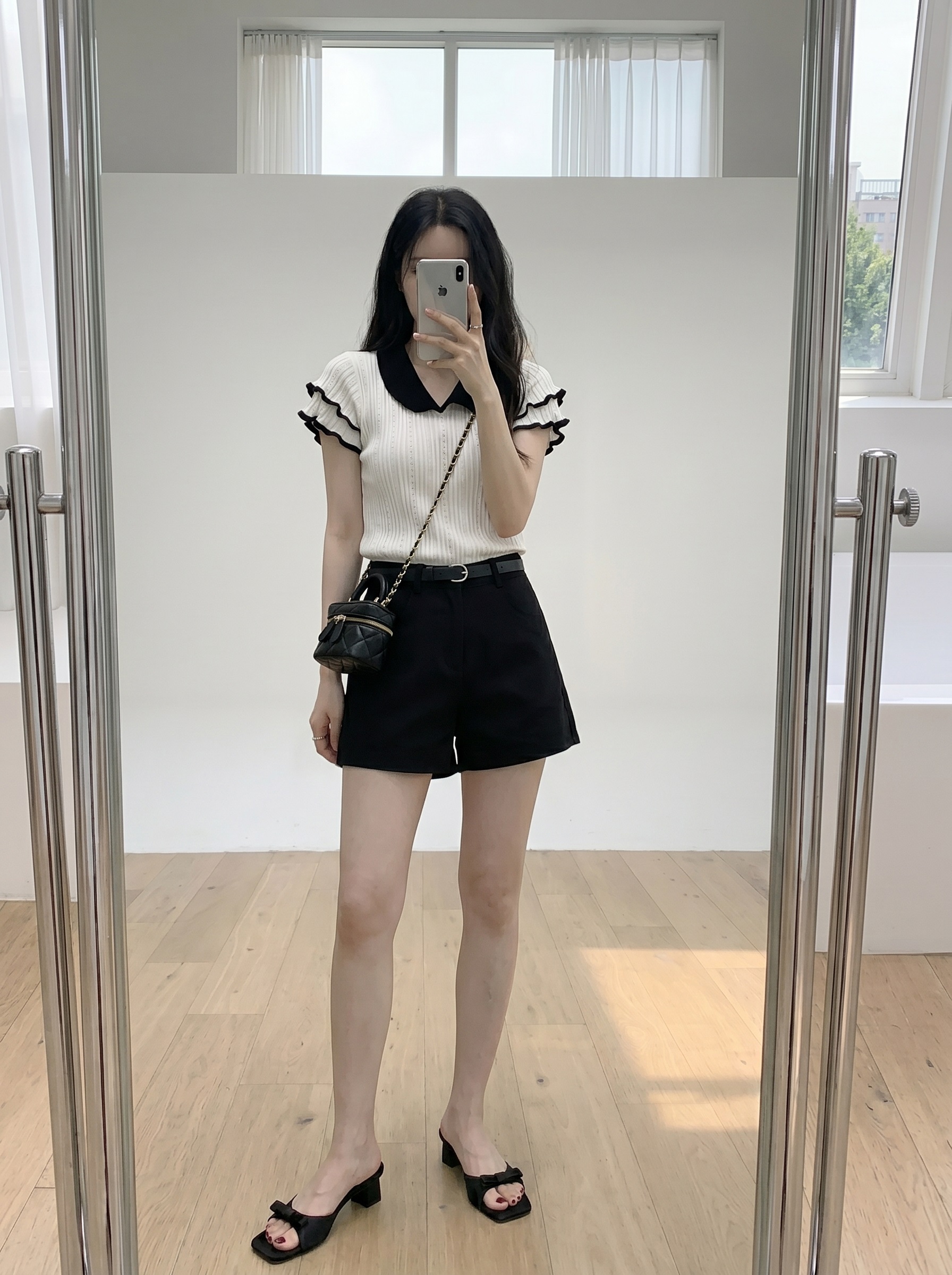 リブカラーフリル半袖配色ニット | 詳細画像11