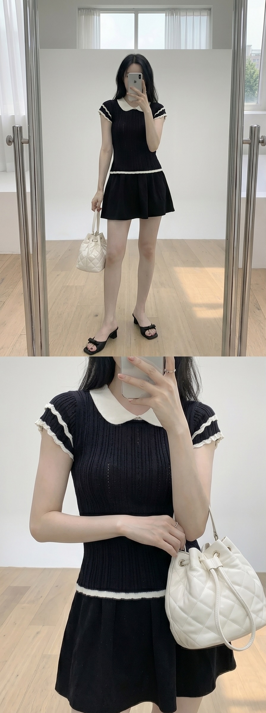 リブカラーフリル半袖配色ニット | 詳細画像12