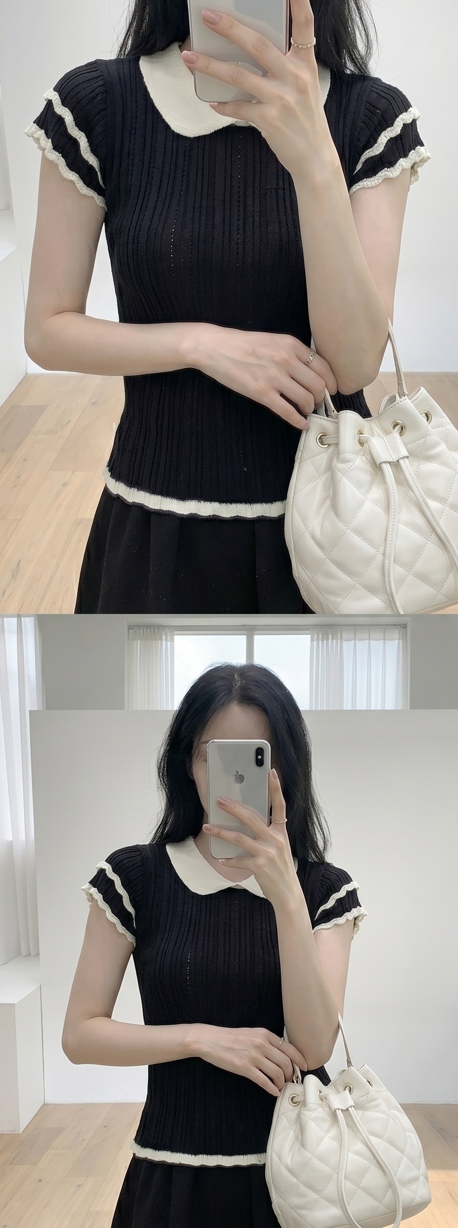 リブカラーフリル半袖配色ニット | 詳細画像14