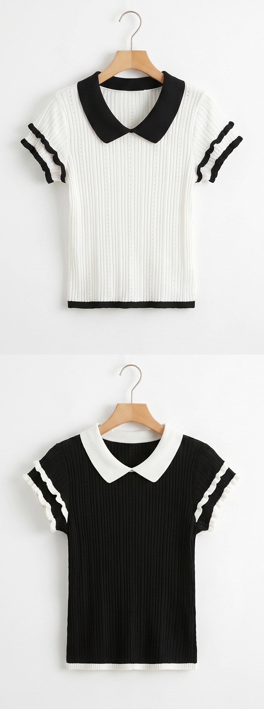 リブカラーフリル半袖配色ニット | 詳細画像17