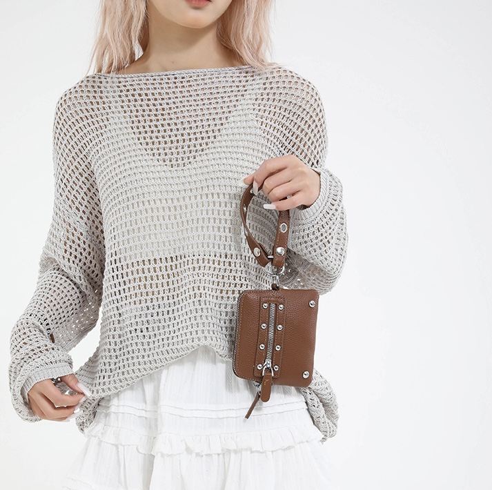 レザー調ジップアップスタッズミニトートバッグ | 詳細画像4