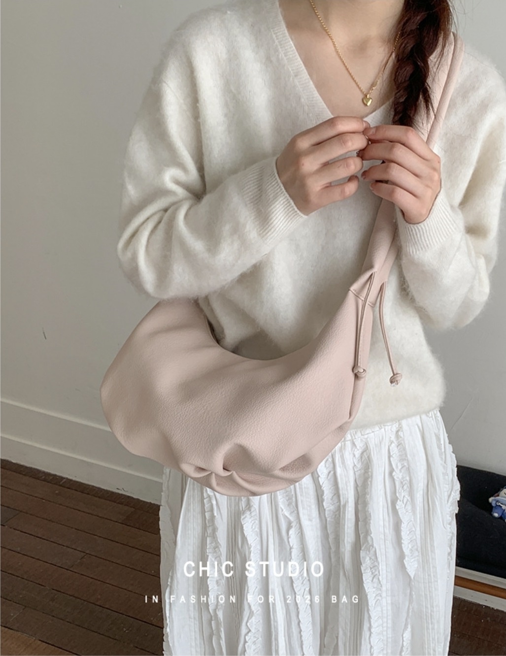レザー調ジップアップストラップシャーリングショルダーバッグ | 詳細画像13