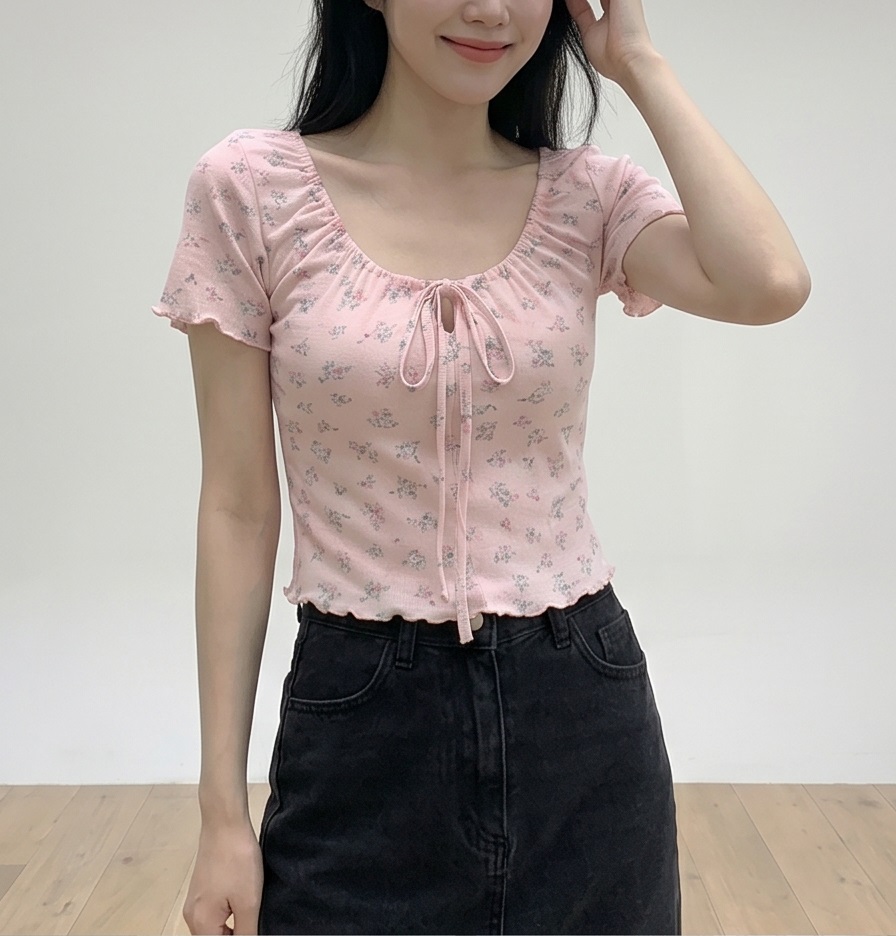 ストラップメロウ半袖リボン小花柄Tシャツ | 詳細画像6