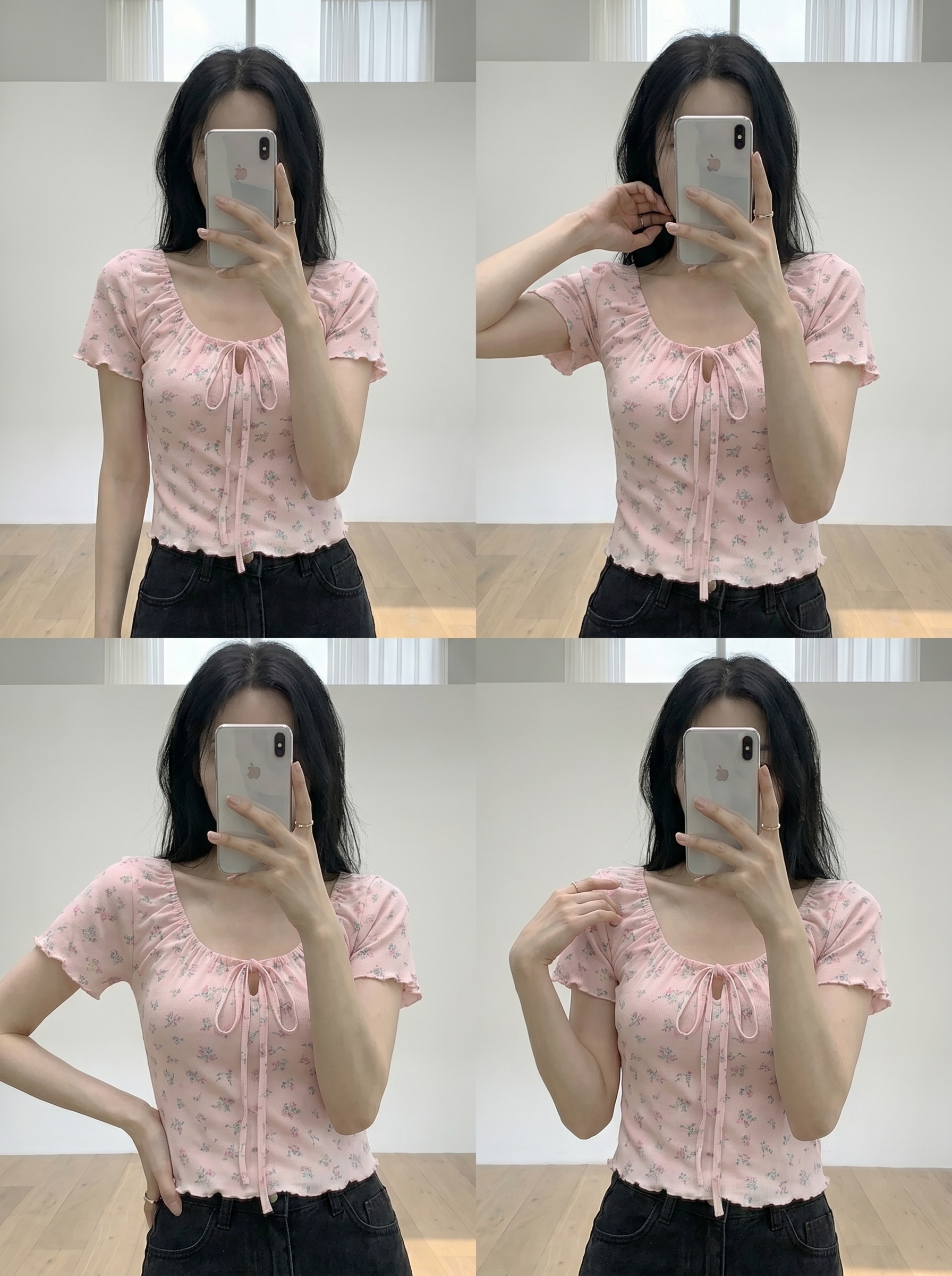 ストラップメロウ半袖リボン小花柄Tシャツ | 詳細画像2