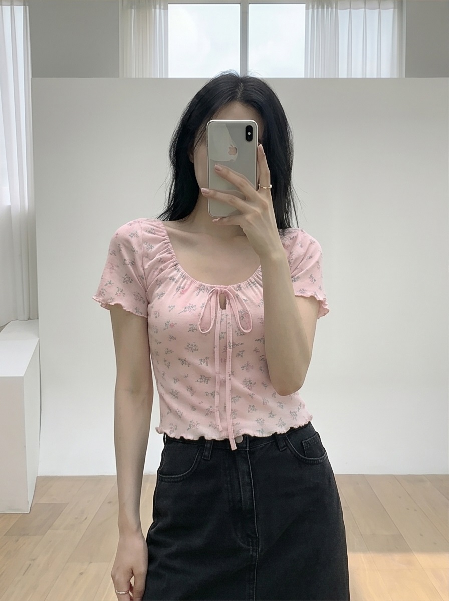 ストラップメロウ半袖リボン小花柄Tシャツ | 詳細画像10