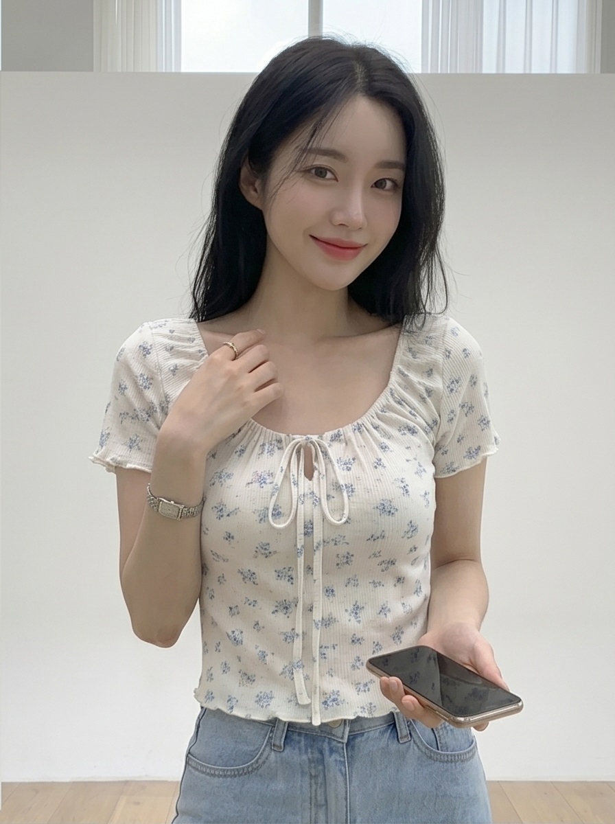 ストラップメロウ半袖リボン小花柄Tシャツ | 詳細画像13