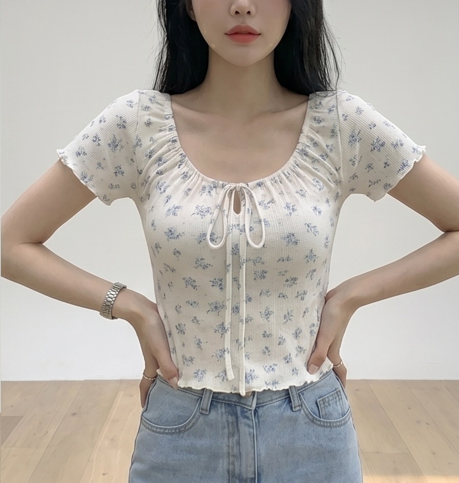 ストラップメロウ半袖リボン小花柄Tシャツ | 詳細画像14