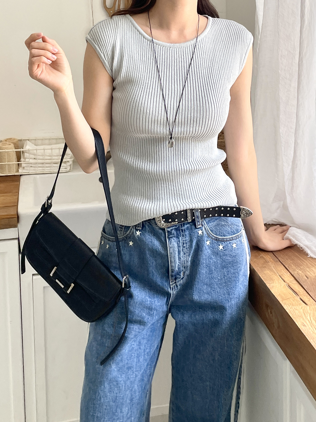 リブクールラウンドネックフレンチスリーブニット | 詳細画像11