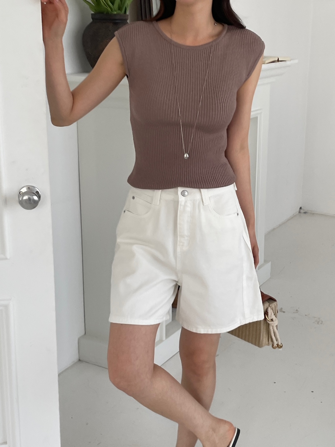 リブクールラウンドネックフレンチスリーブニット | 詳細画像7