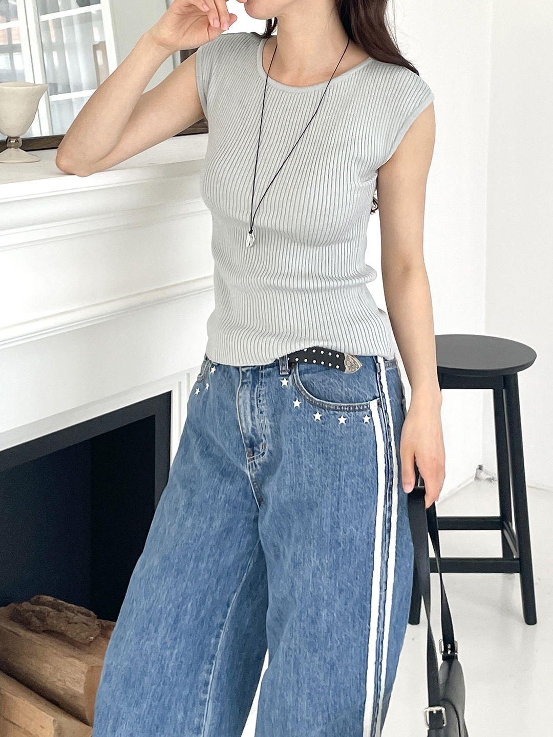 リブクールラウンドネックフレンチスリーブニット | 詳細画像8