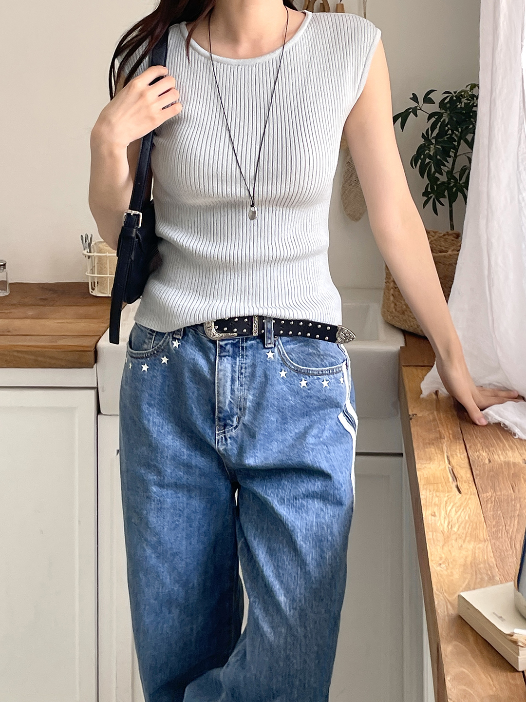 リブクールラウンドネックフレンチスリーブニット | 詳細画像12