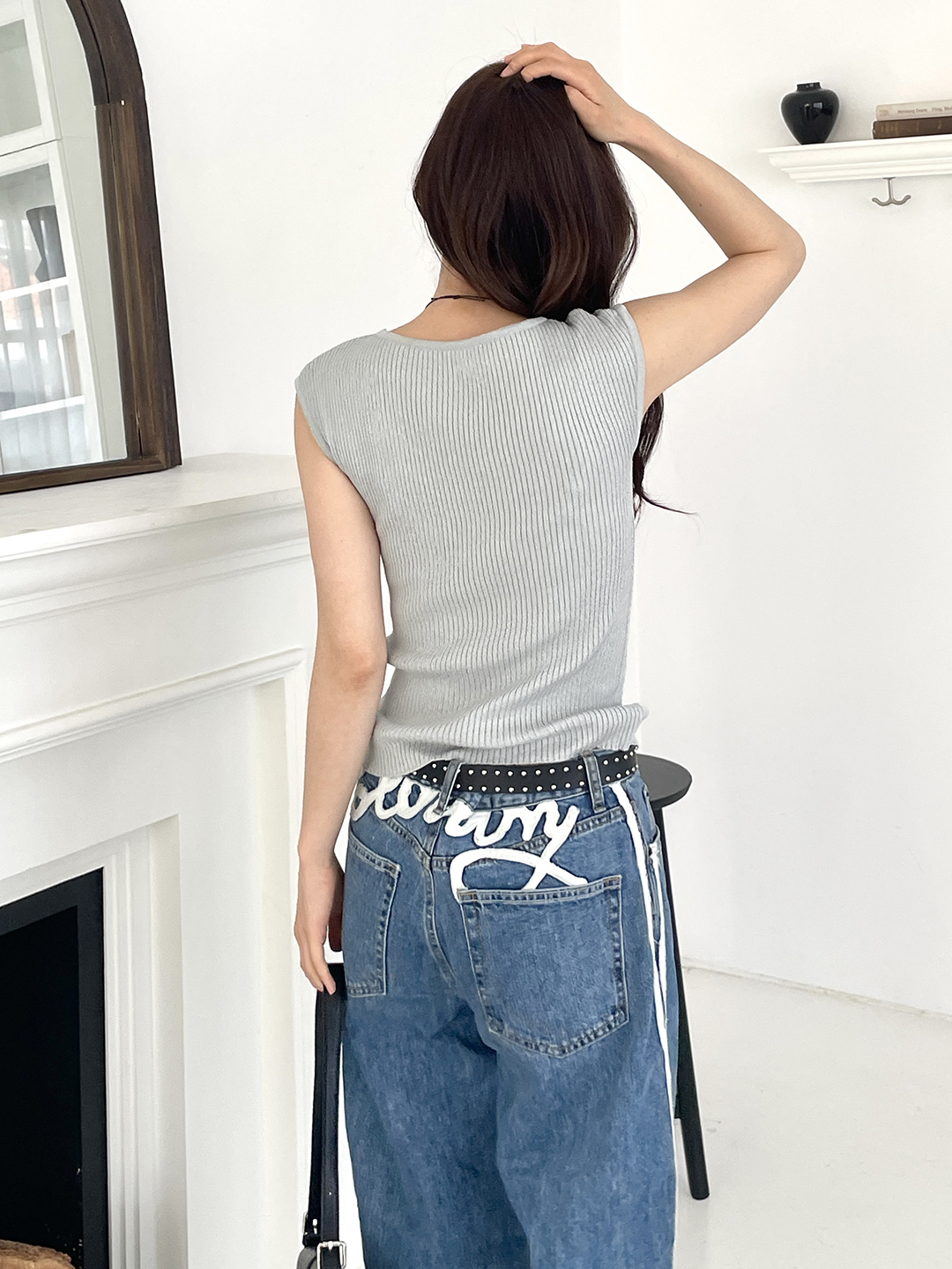 リブクールラウンドネックフレンチスリーブニット | 詳細画像13