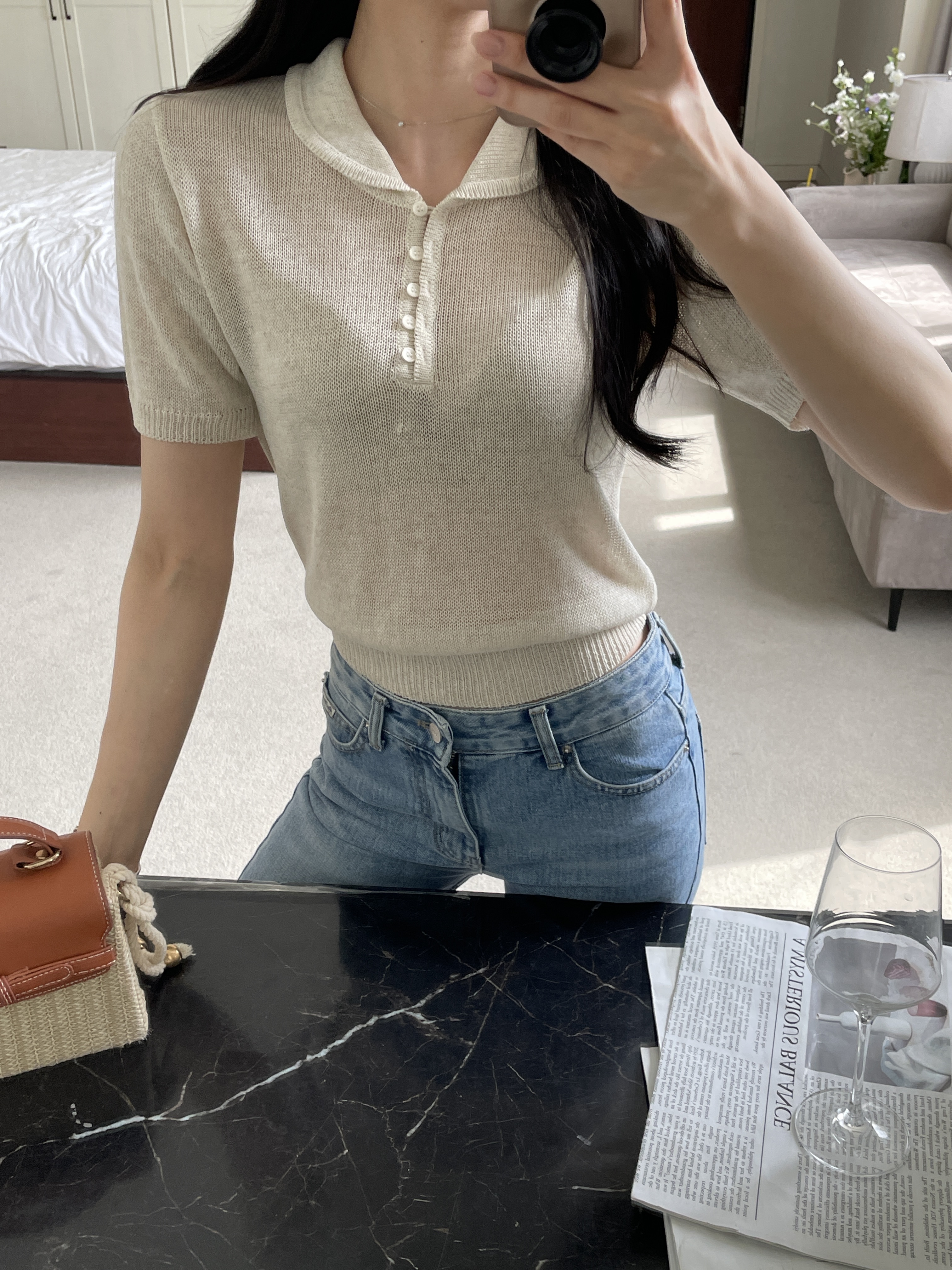 リネン混ボタンカラー半袖ニット | 詳細画像14