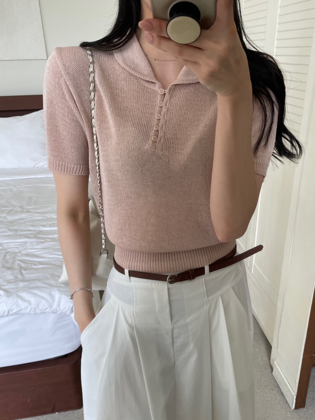 リネン混ボタンカラー半袖ニット | 詳細画像7