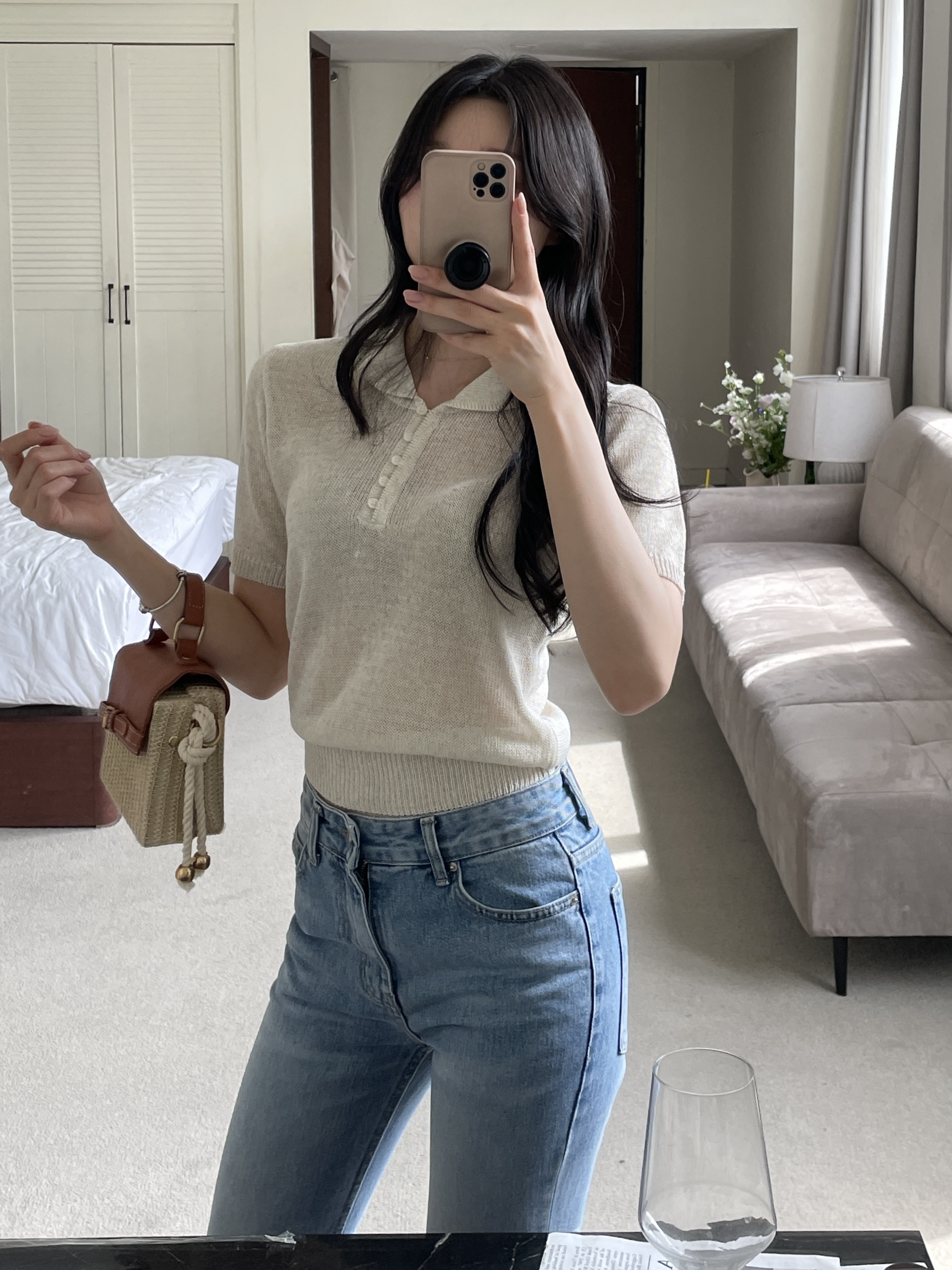 リネン混ボタンカラー半袖ニット | 詳細画像10