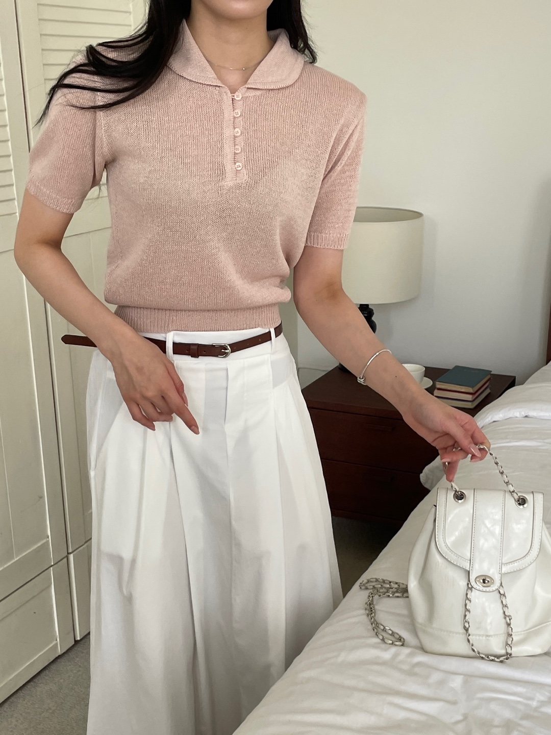 リネン混ボタンカラー半袖ニット | 詳細画像9