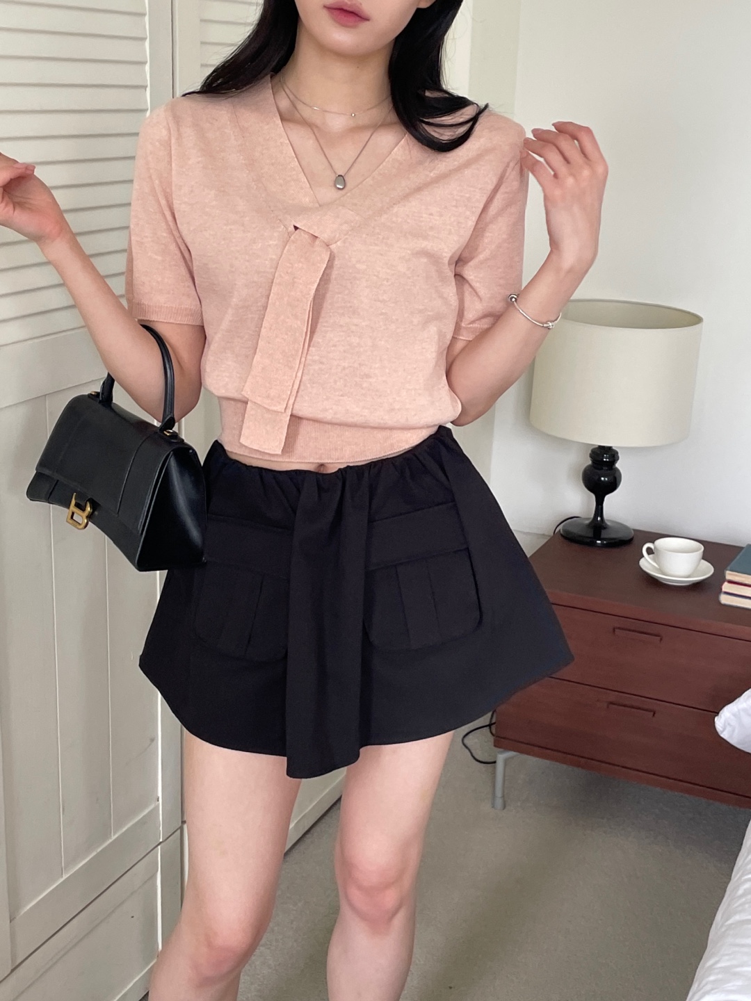 リネン混ボウタイVネック半袖ニット | 詳細画像6