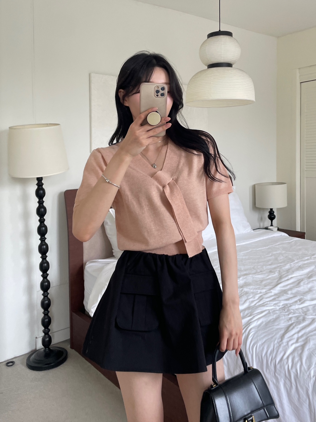 リネン混ボウタイVネック半袖ニット | 詳細画像8