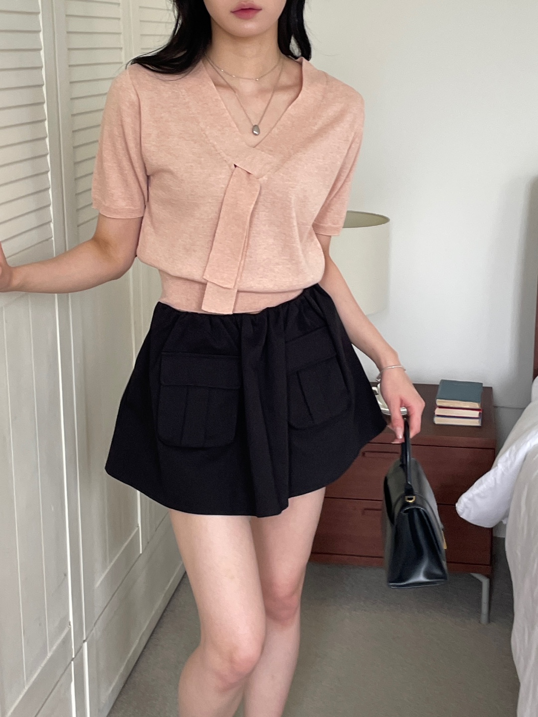 リネン混ボウタイVネック半袖ニット | 詳細画像7