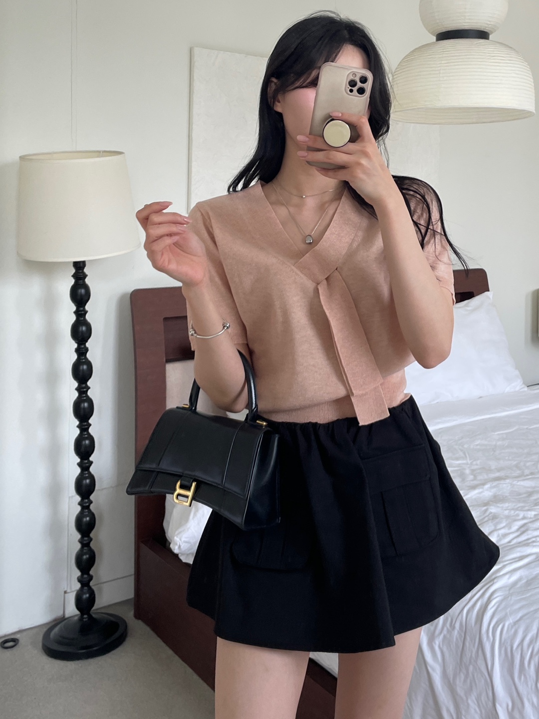 リネン混ボウタイVネック半袖ニット | 詳細画像9