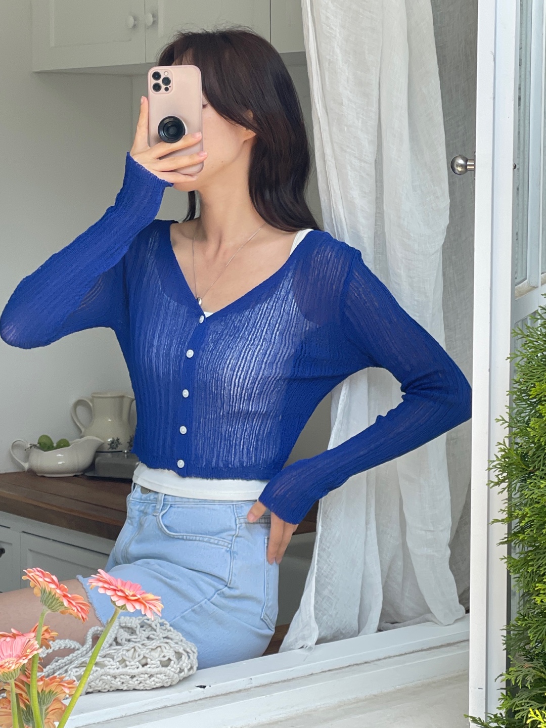 ブークレVネッククロップド長袖カーディガン | 詳細画像2