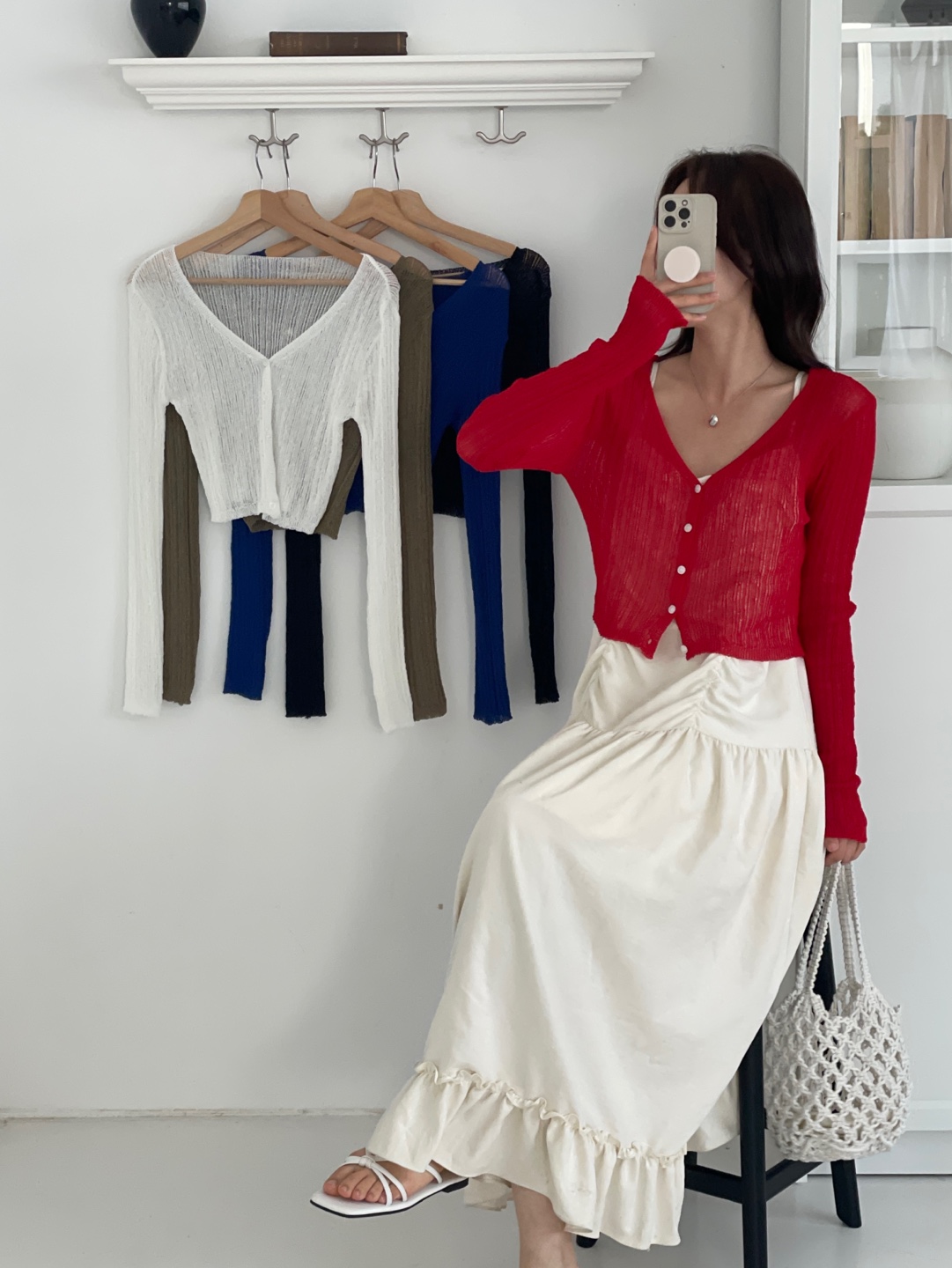 ブークレVネッククロップド長袖カーディガン | 詳細画像3