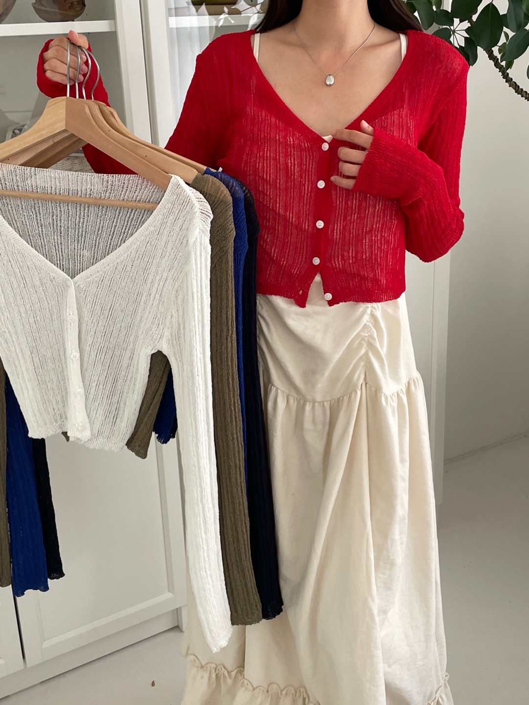 ブークレVネッククロップド長袖カーディガン | 詳細画像6