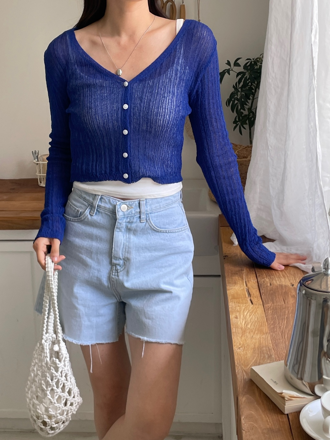 ブークレVネッククロップド長袖カーディガン | 詳細画像9