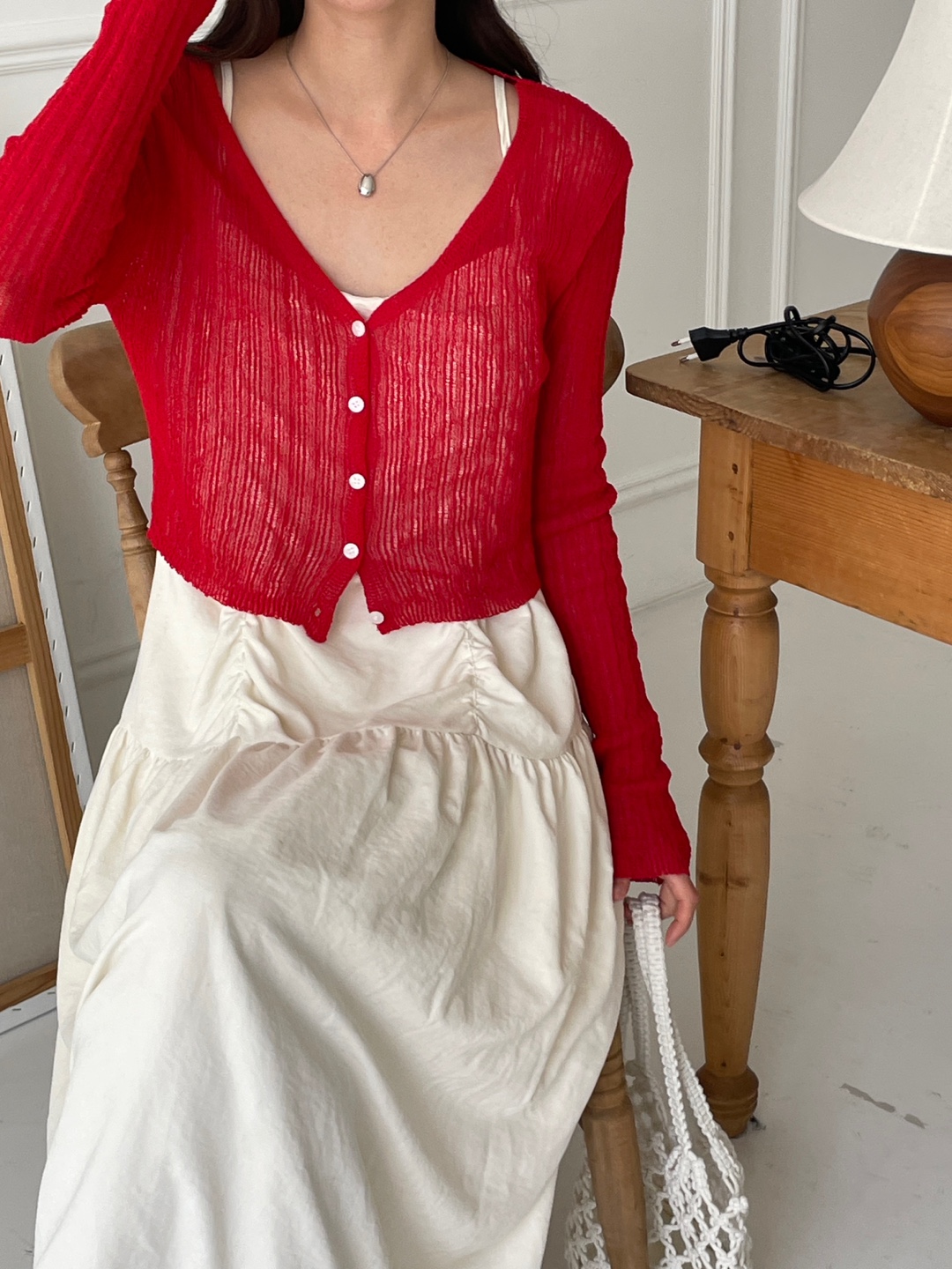 ブークレVネッククロップド長袖カーディガン | 詳細画像11