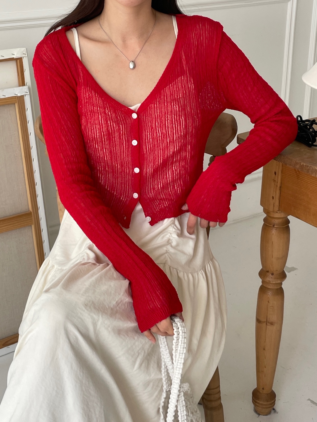 ブークレVネッククロップド長袖カーディガン | 詳細画像12