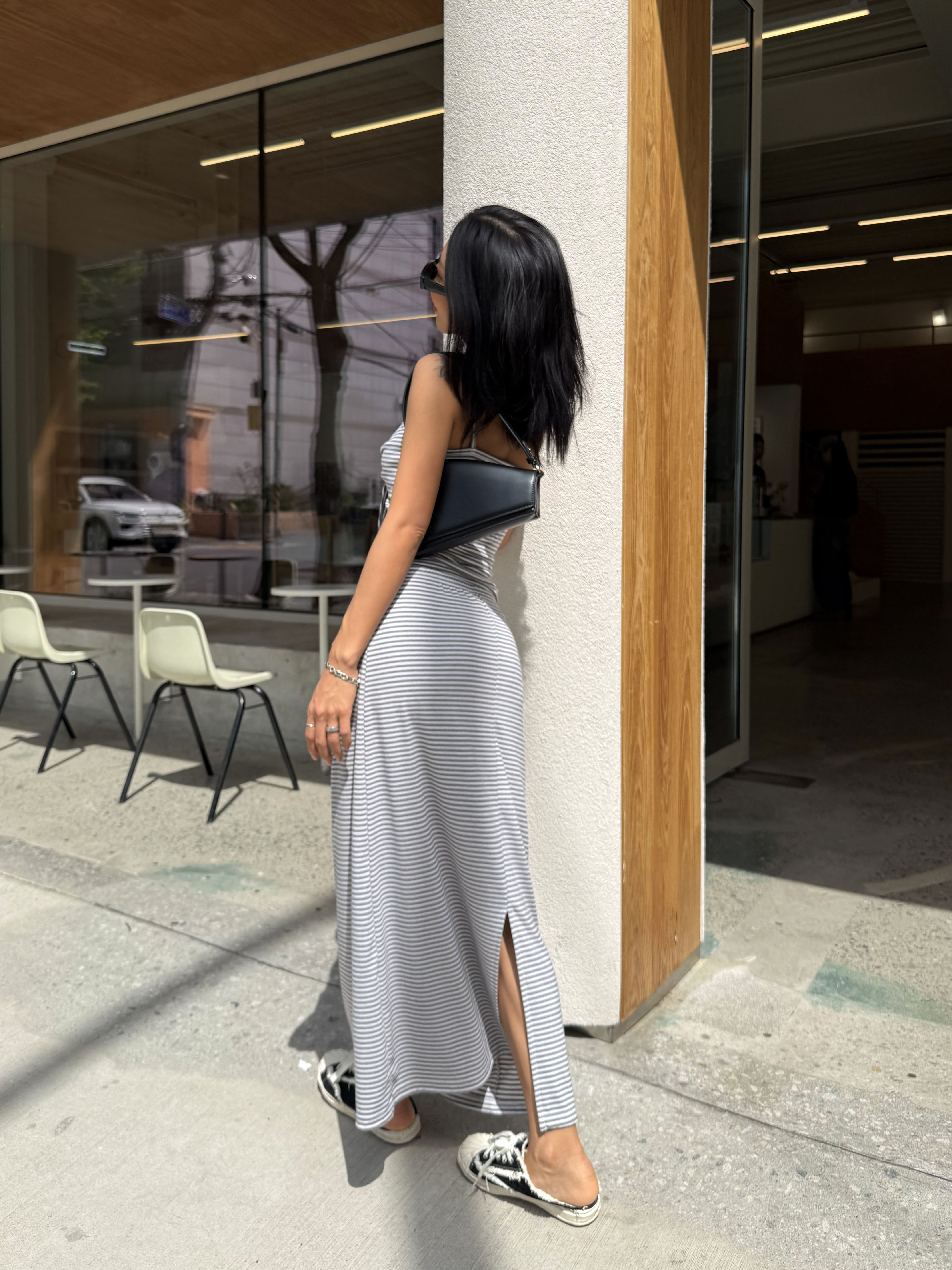 スリットスリムロングAラインボーダースカート | 詳細画像7