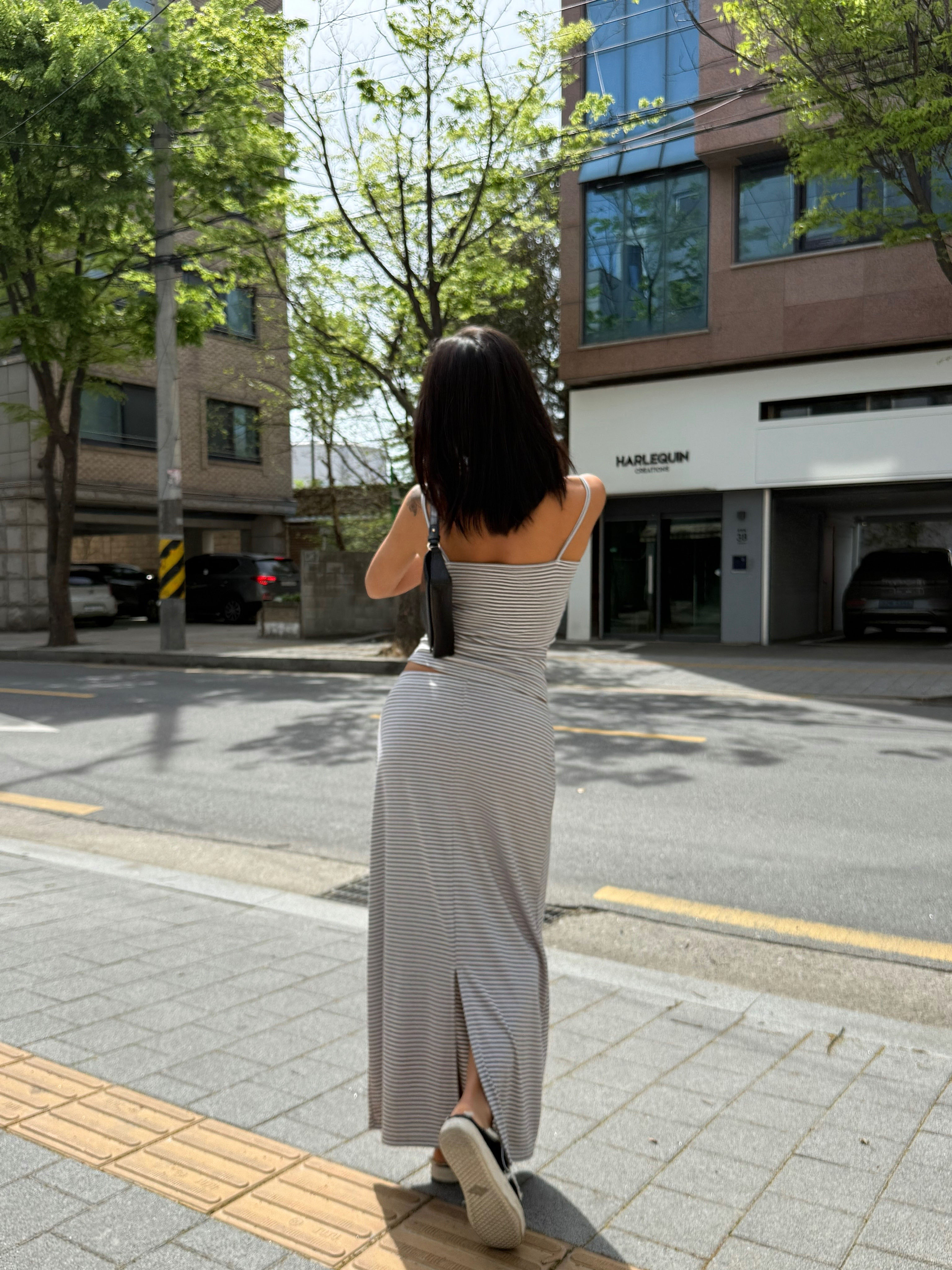 スリットスリムロングAラインボーダースカート | 詳細画像6