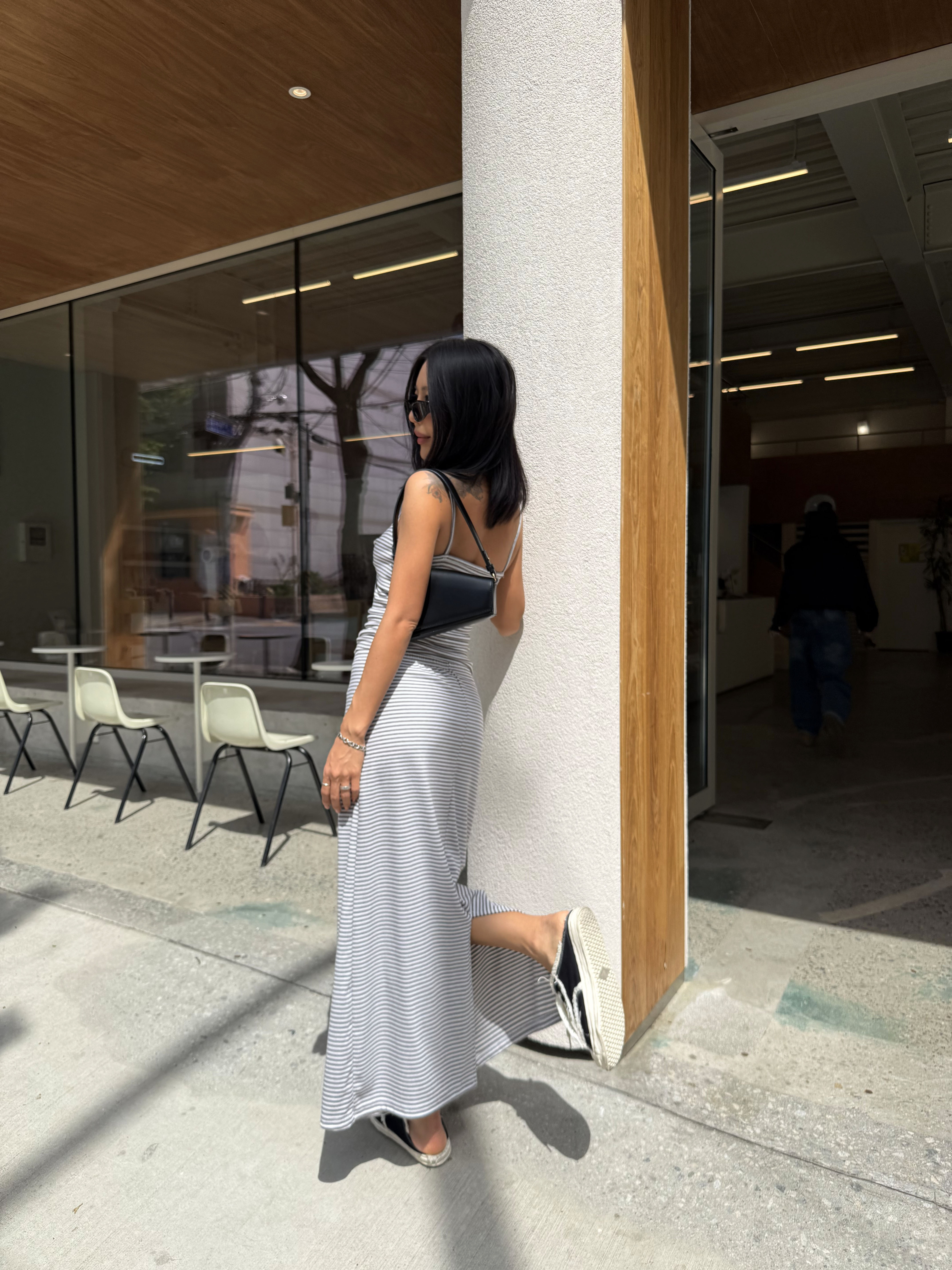 スリットスリムロングAラインボーダースカート | 詳細画像5