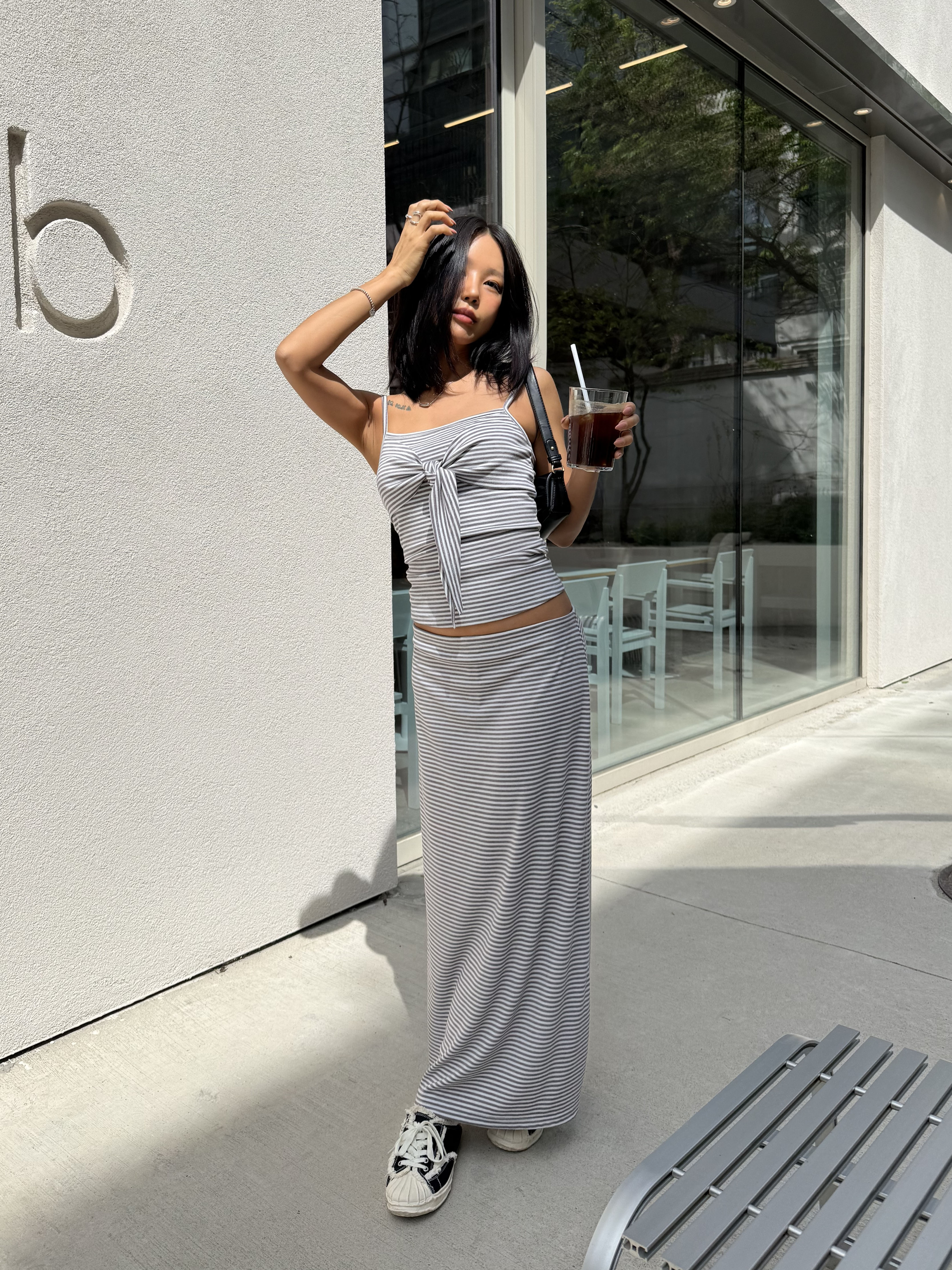 スリットスリムロングAラインボーダースカート | 詳細画像4