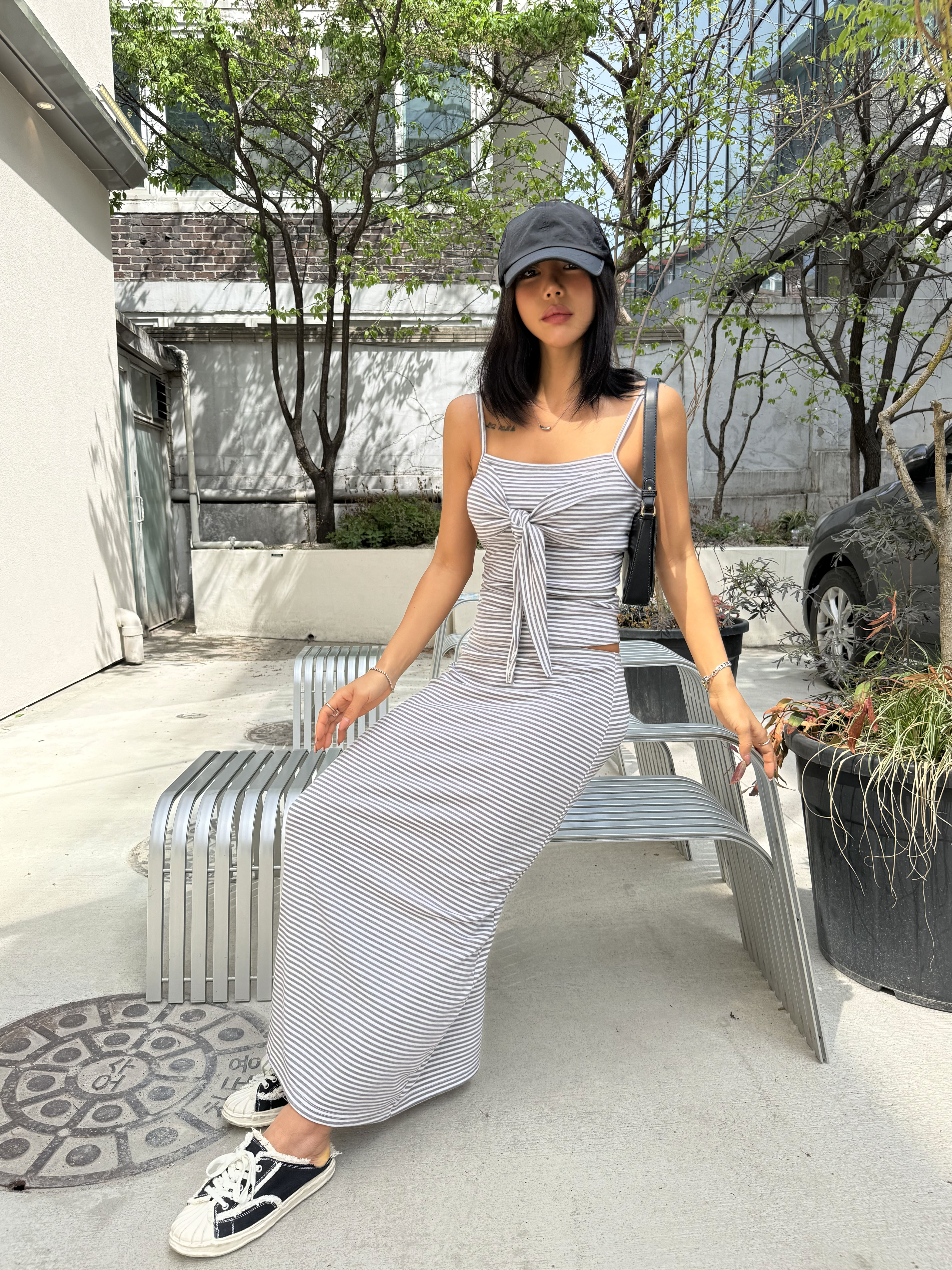 スリットスリムロングAラインボーダースカート | 詳細画像15