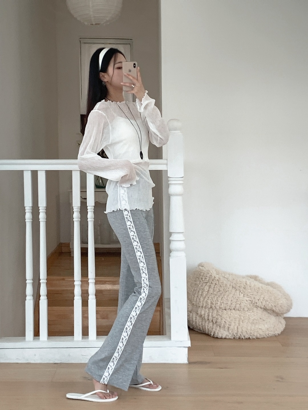 ピンタックラインウエストゴムスリムブーツカットレース配色パンツ | 詳細画像11