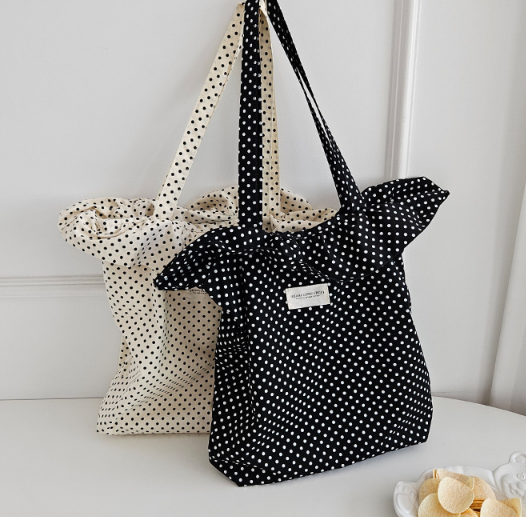 コットンシャーリングラッフルパッチドットトートバッグ | 詳細画像2