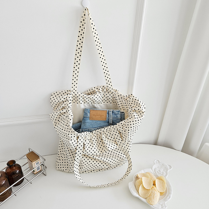 コットンシャーリングラッフルパッチドットトートバッグ | 詳細画像5