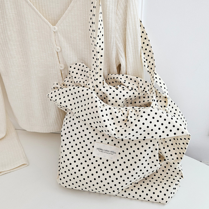 コットンシャーリングラッフルパッチドットトートバッグ | 詳細画像7