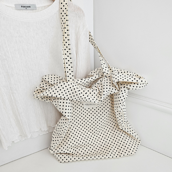 コットンシャーリングラッフルパッチドットトートバッグ | 詳細画像8