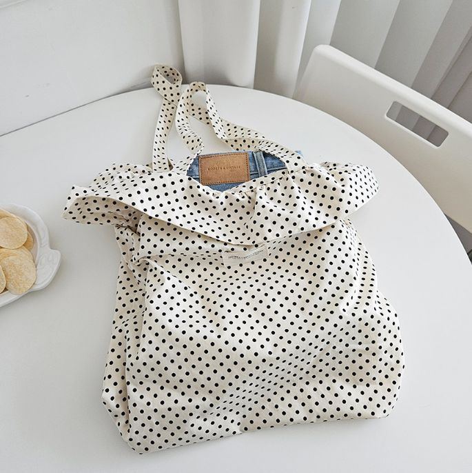 コットンシャーリングラッフルパッチドットトートバッグ | 詳細画像9