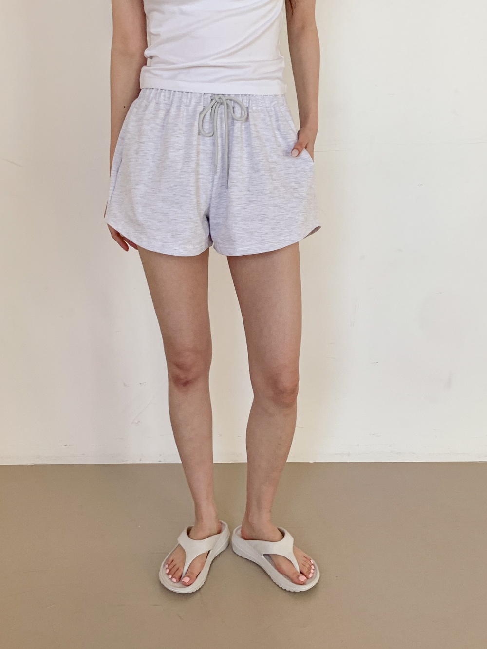 コットンドローストリングポケットウエストゴムオーバーサイズショート無地ショートパンツ | 詳細画像7