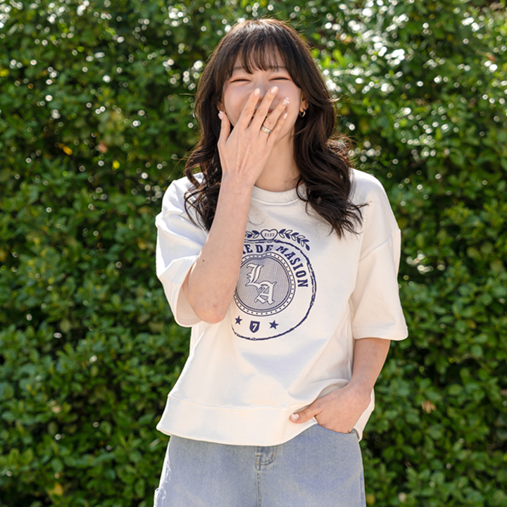ラウンドネック半袖ベーシックロゴTシャツ | レディースファッション